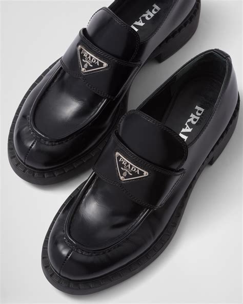 prada black leather loafers|prada brushed leather loafers women's.